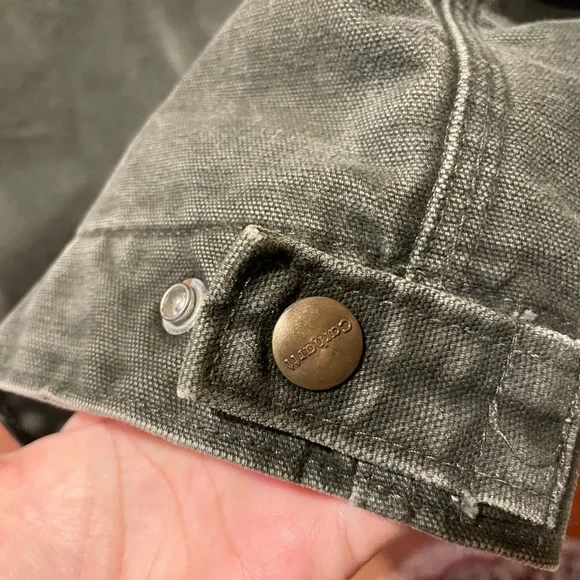 VTG Carhartt Detroit Jacket J97 MOS Moss Green Blanket Lined Distressed XL USA - Picture 10 of 11